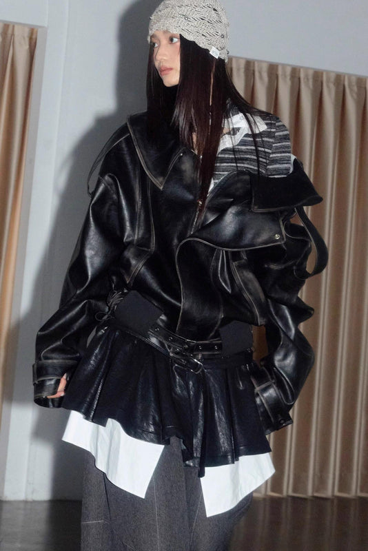 Dark Rock Distressed Leather Jacket