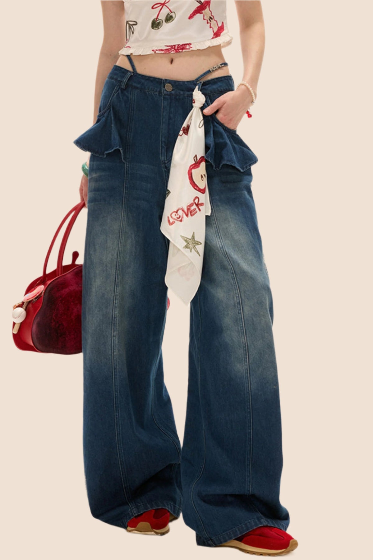 Vintage Black Lotus Leaf Jeans