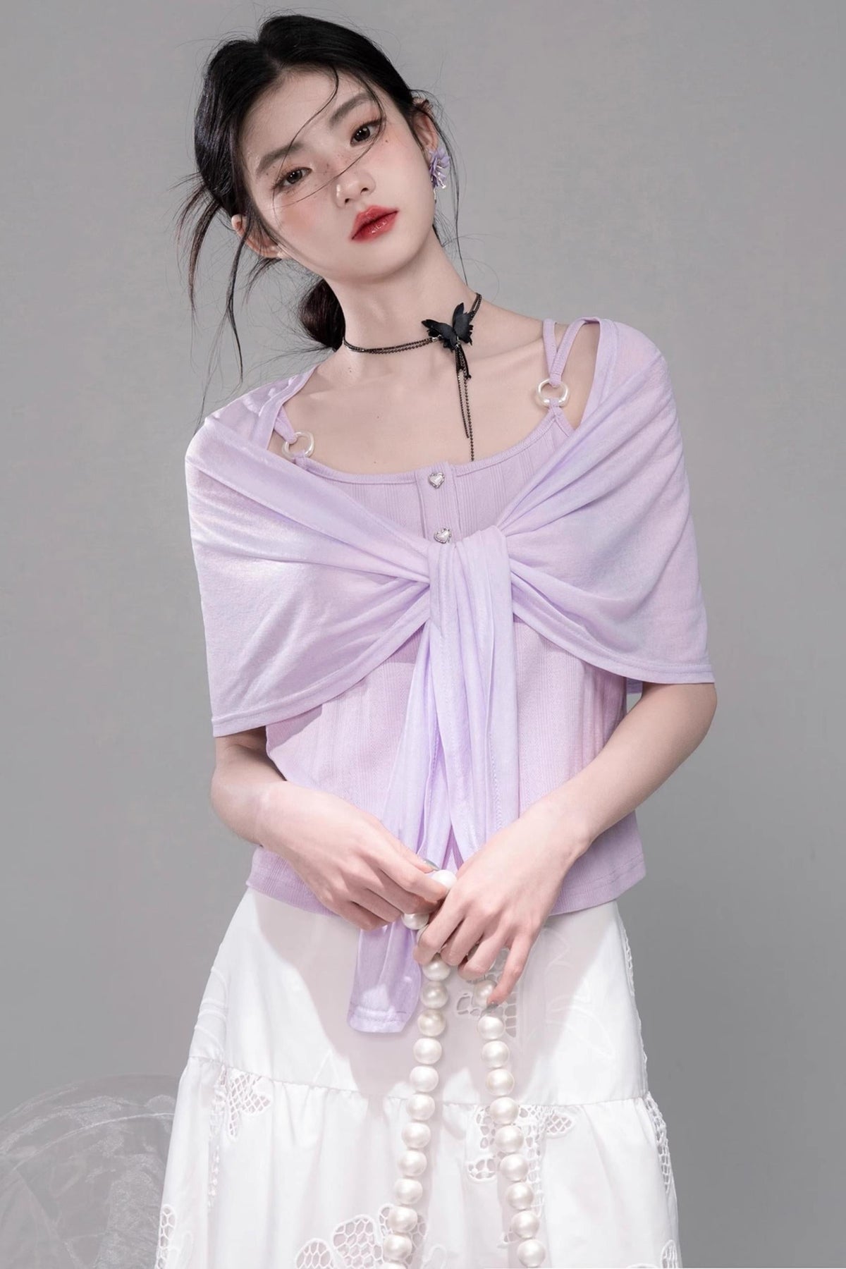 Cool Lily Purple Shawl With Vest Set