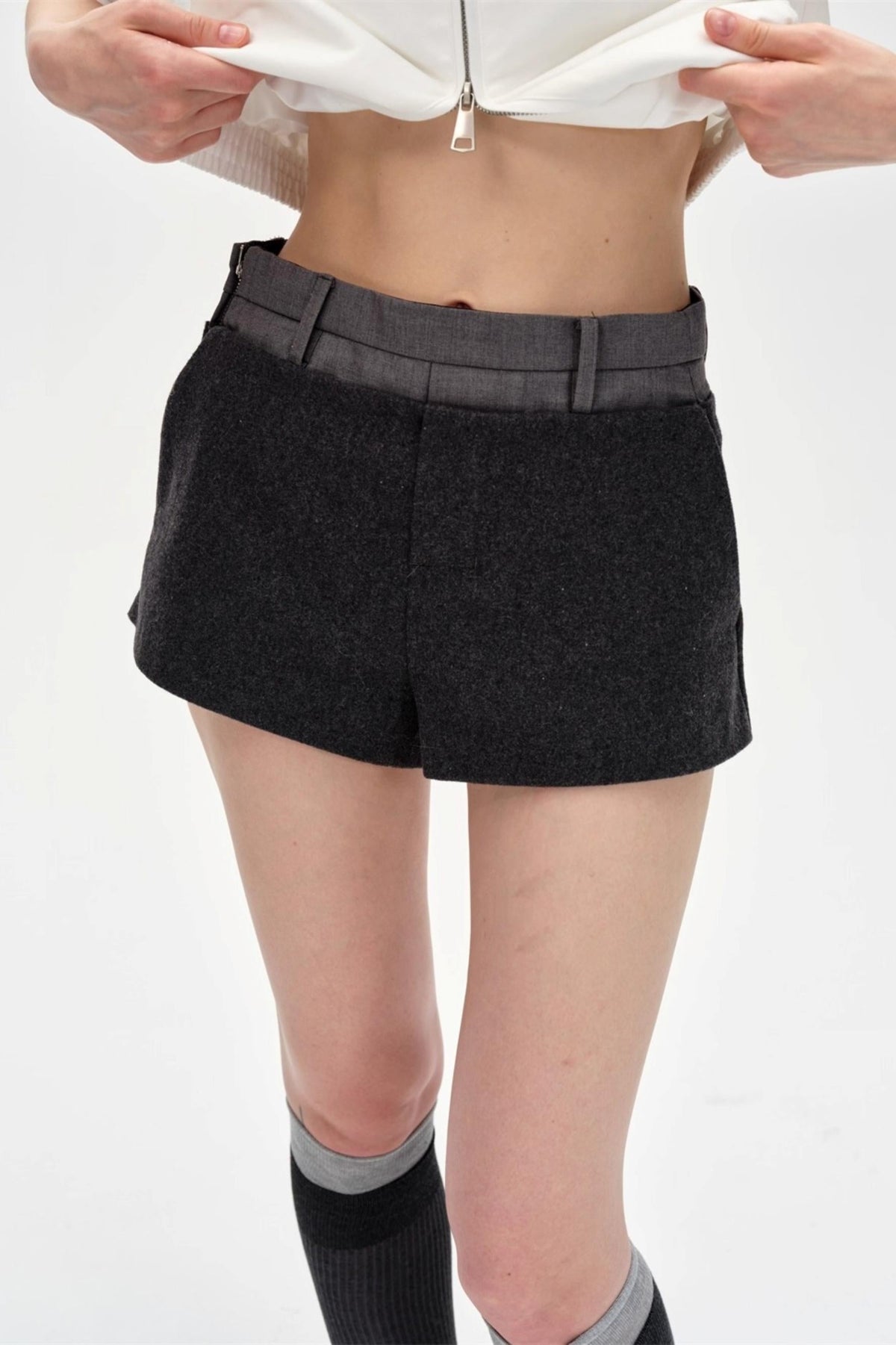 Color-Blocked High-Waisted Suede Shorts