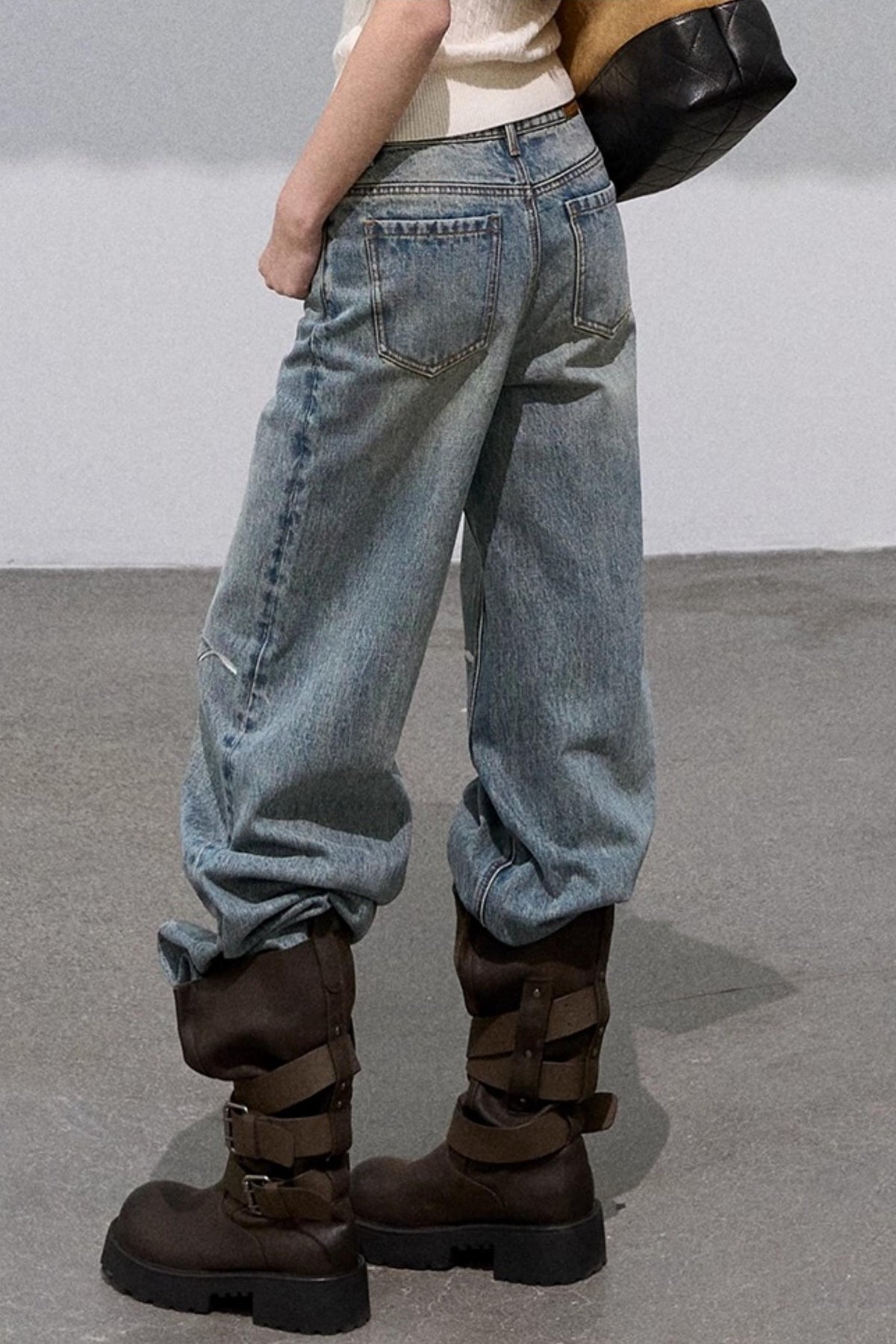 Vintage Burnt Flower Wide-Leg Jeans