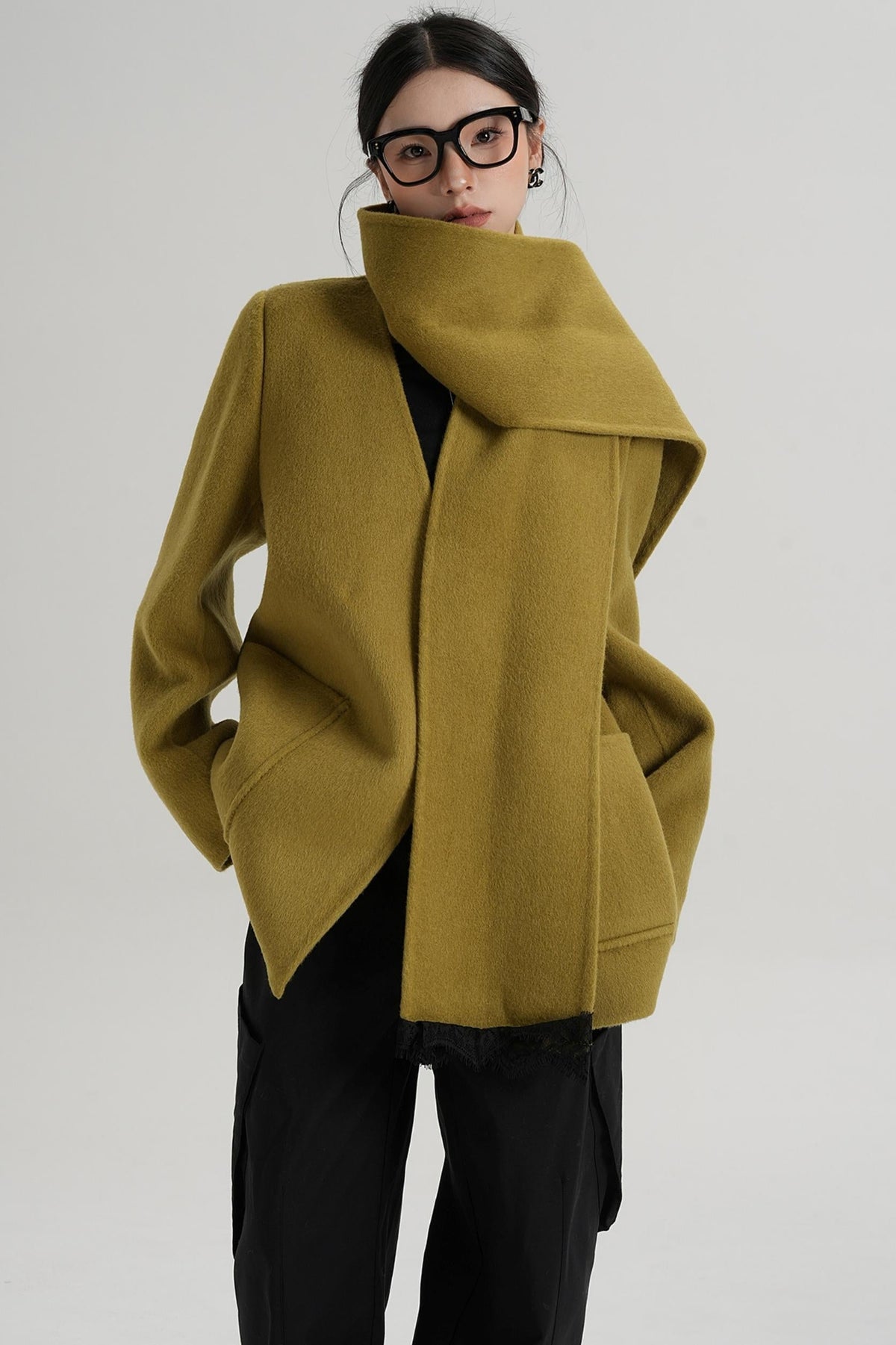 Scarf Patchwork Lace Woolen Coat