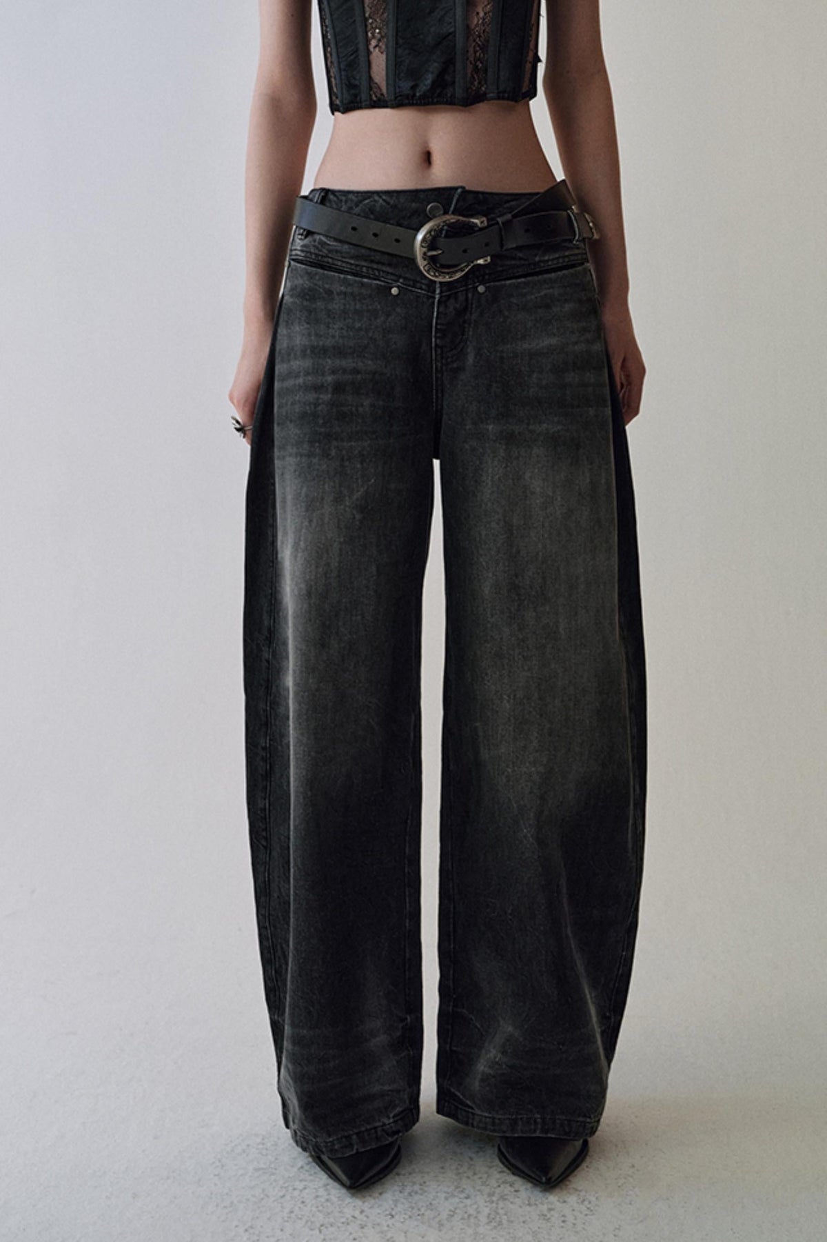 Gray Black Straight Leg Jeans Pants