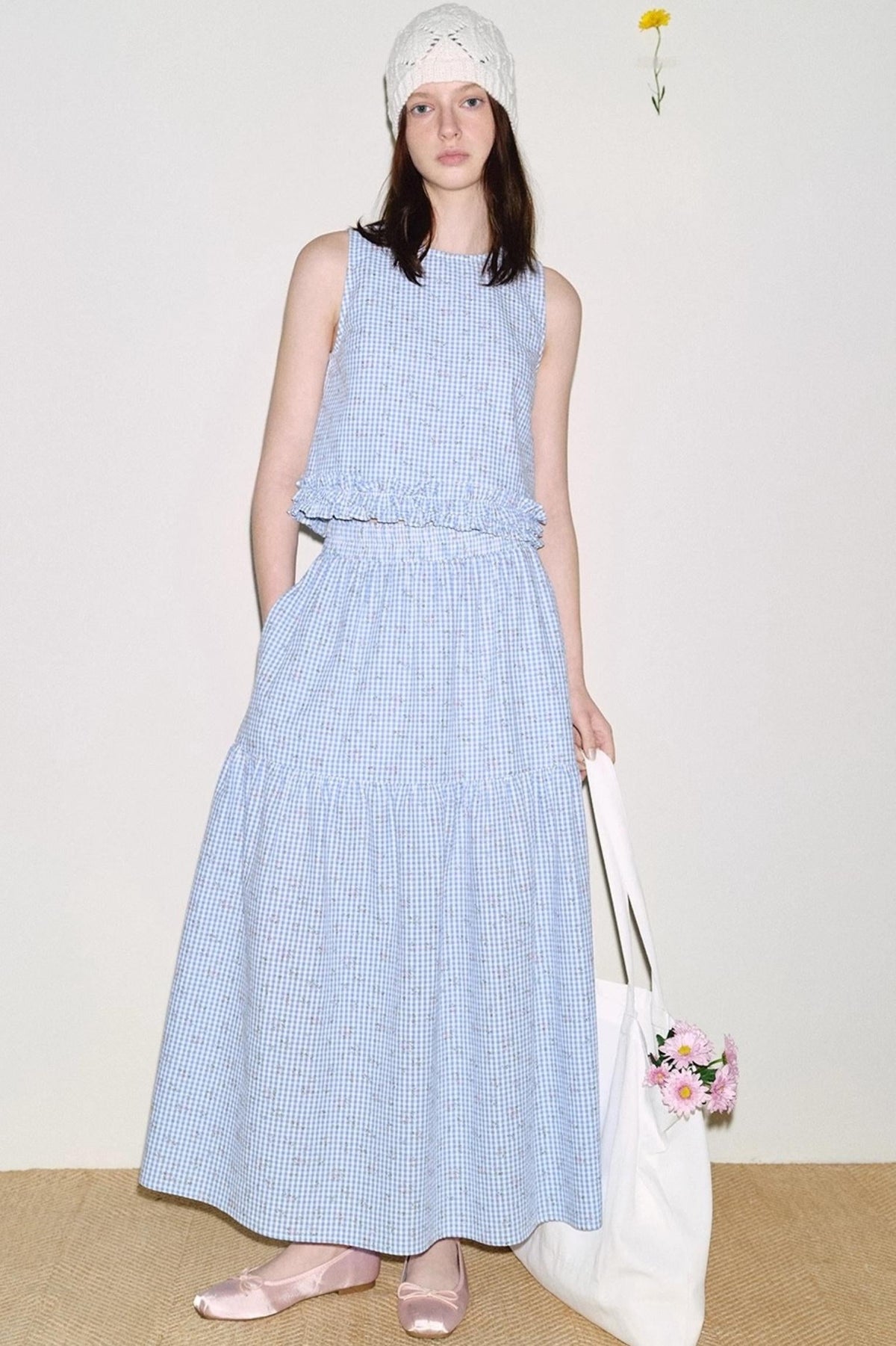 Soft Morandi Floral Frill Vest Skirt Set-Up