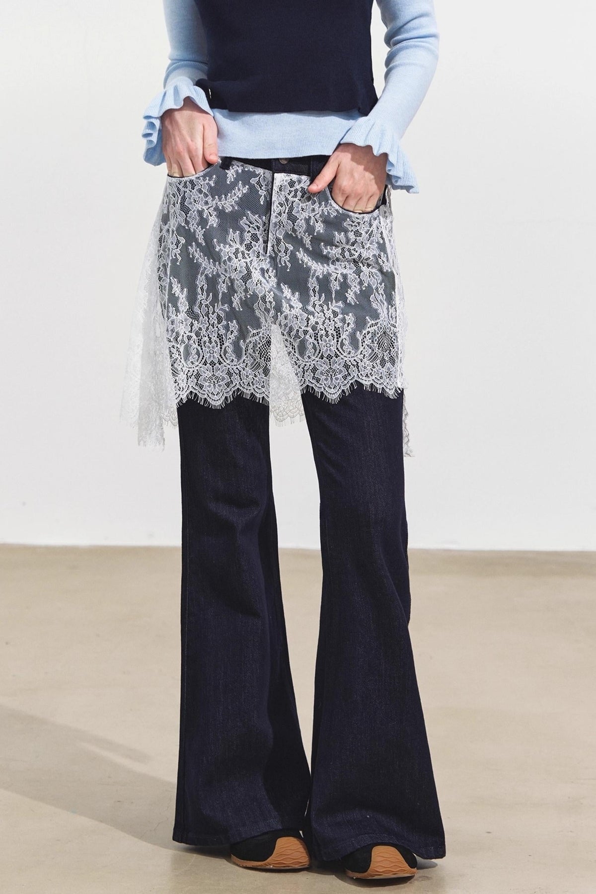 Fake Two Lace Curtain Bootcut Jeans