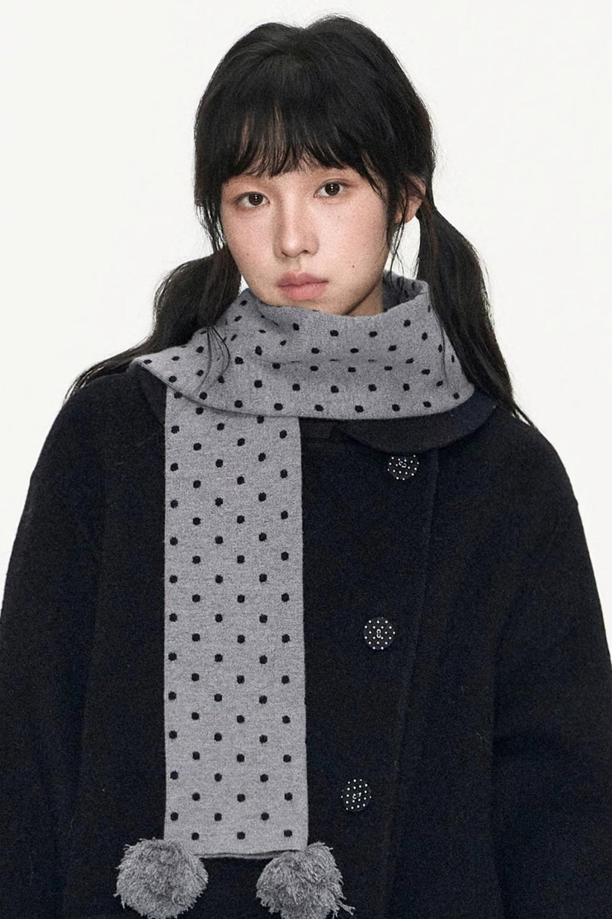 Polka Dot Wool Knit Scarf