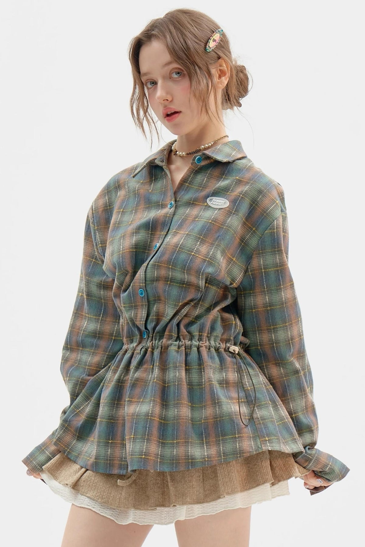 Retro Thin Green Plaid Shirt