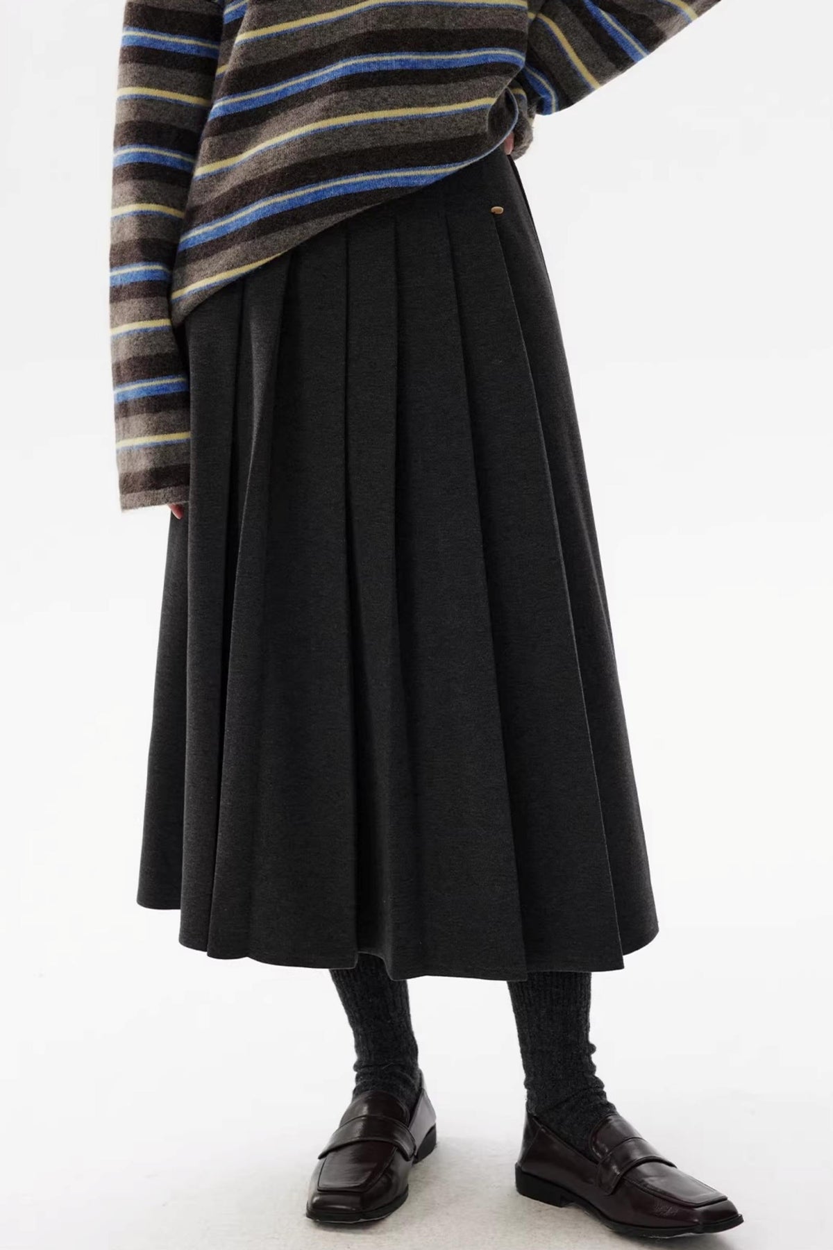 A-Line Woolen Pleated Skirt