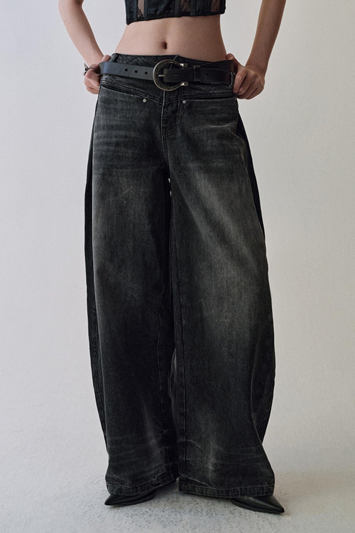 Gray Black Straight Leg Jeans Pants