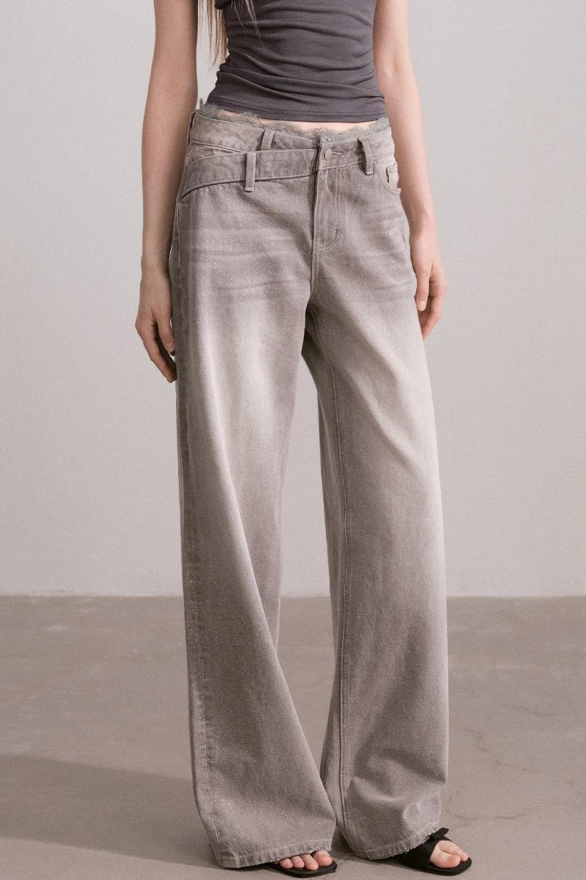 Vintage Lace-Waist Wide-Leg Jeans
