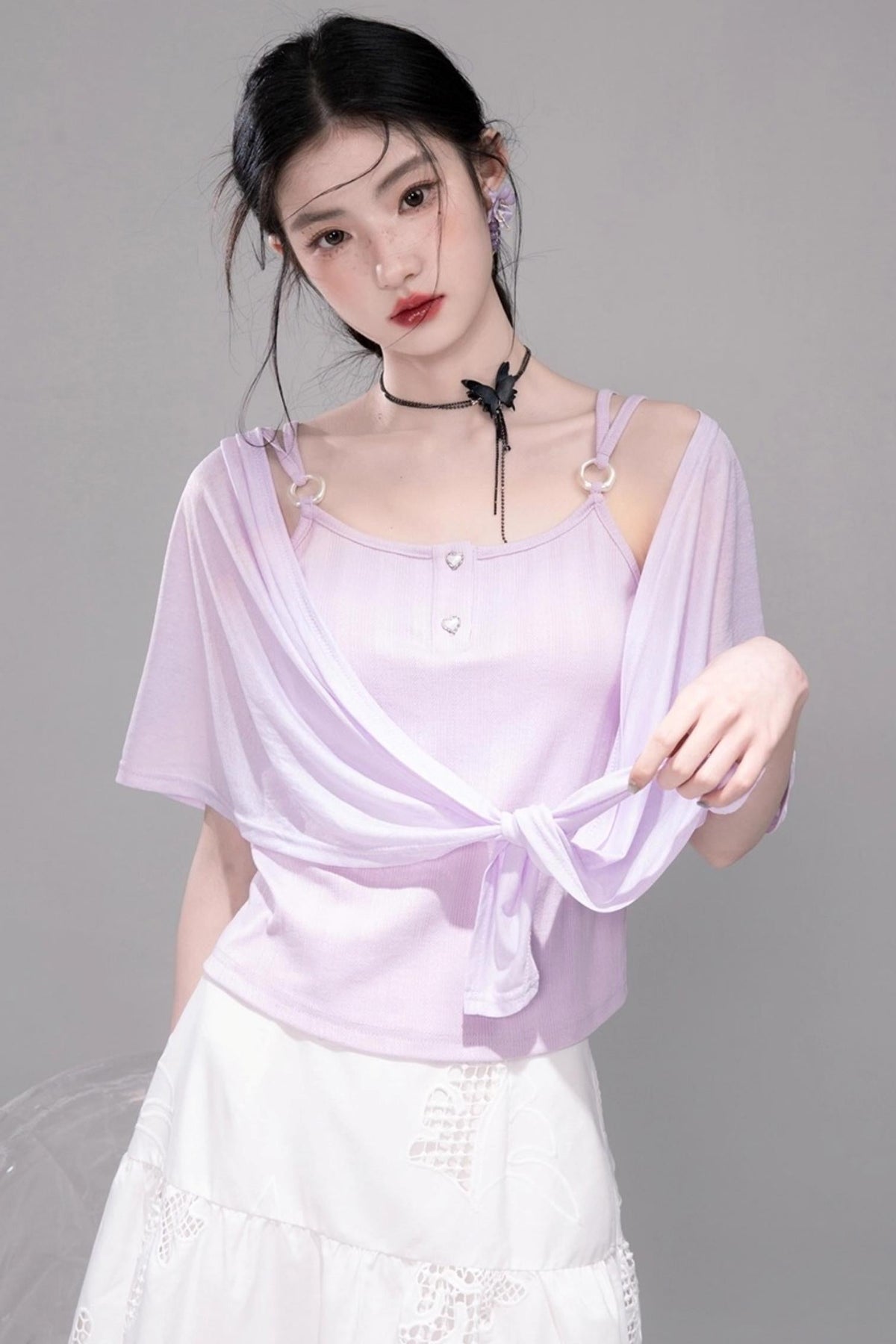 Cool Lily Purple Shawl With Vest Set
