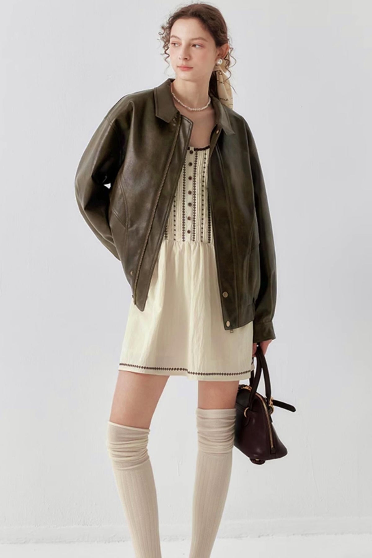 Oil Waxed Leather Jacket & Dress Set-Up