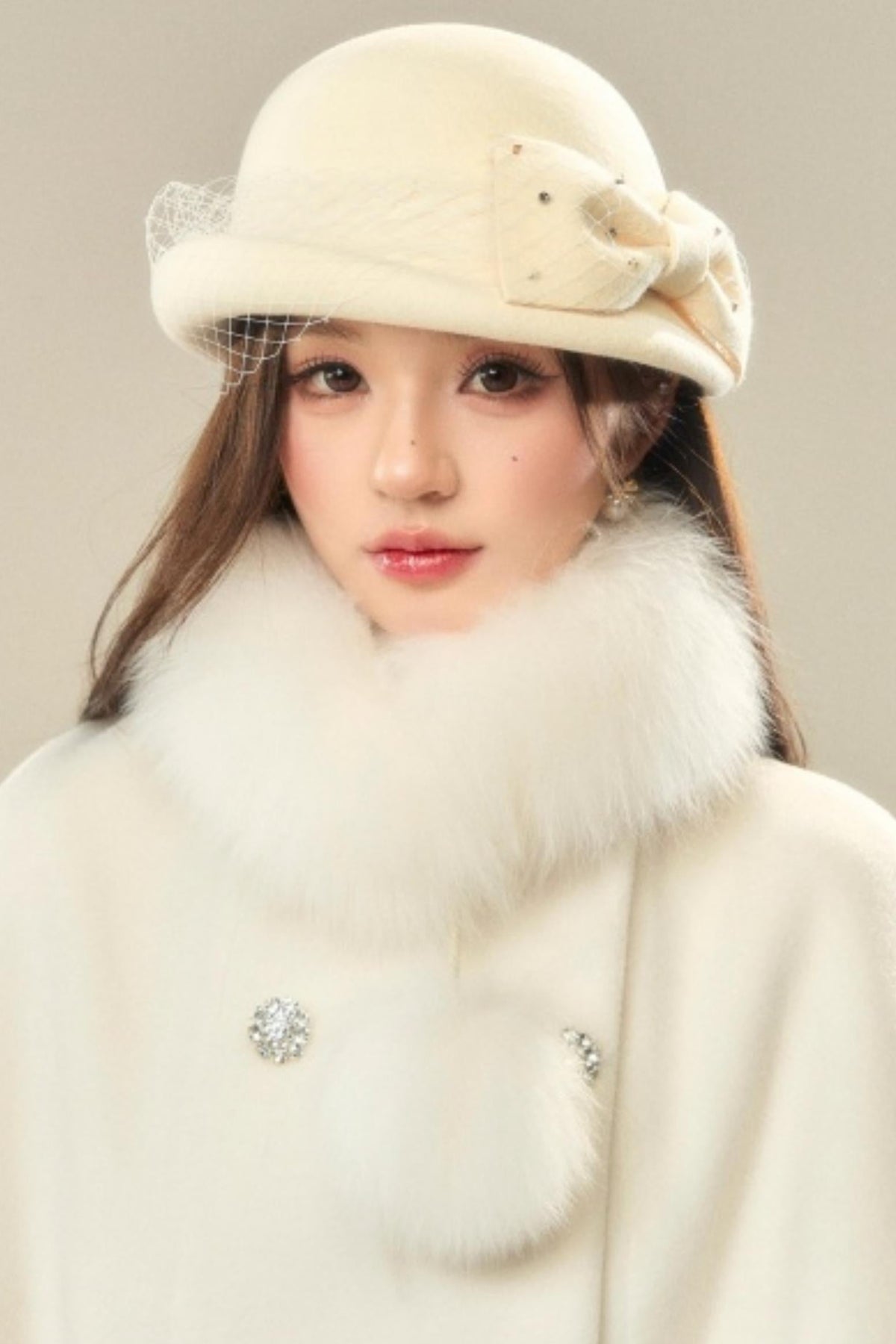 Bowknot Wool Hepburn Hat