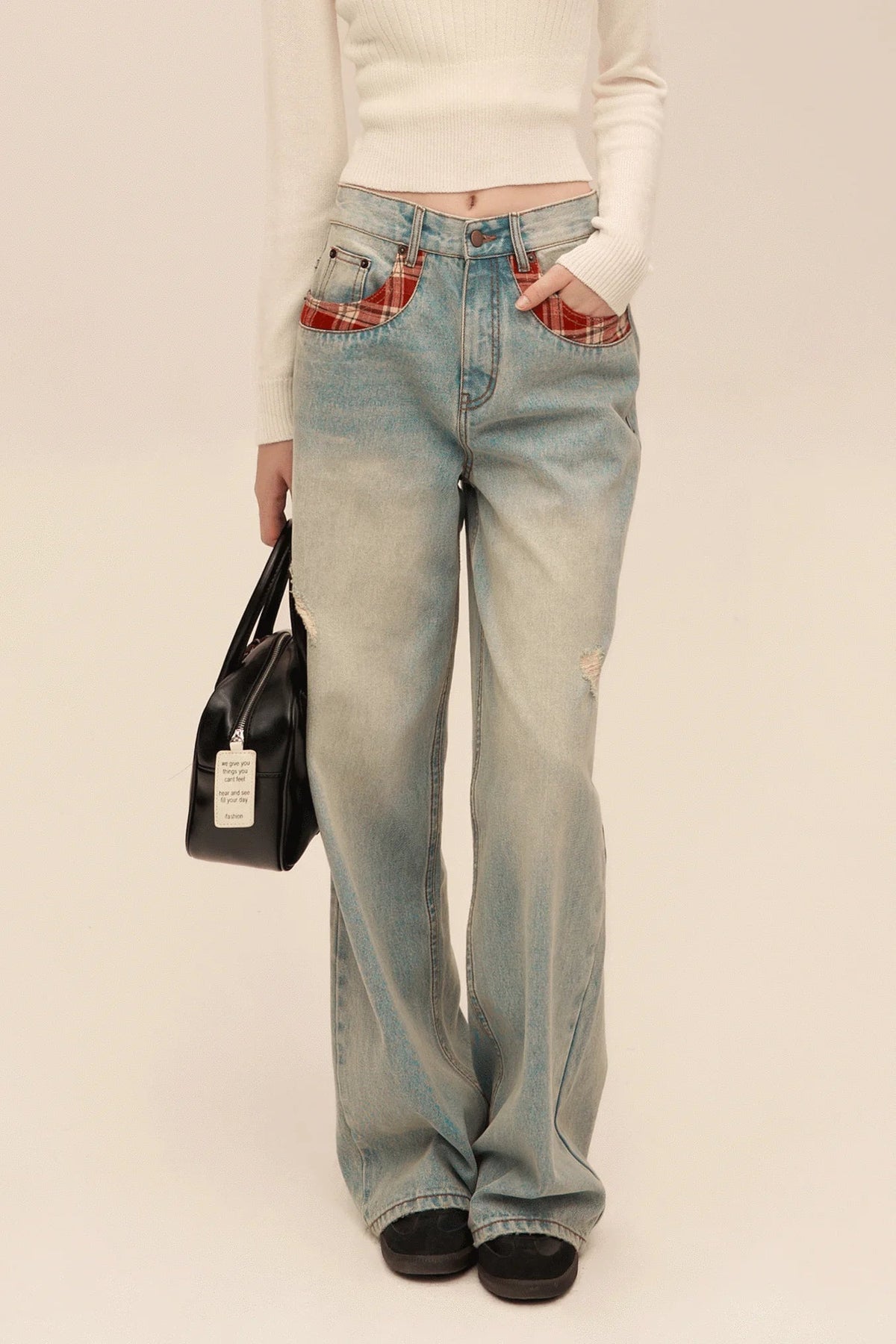 Distressed Retro Straight Jeans