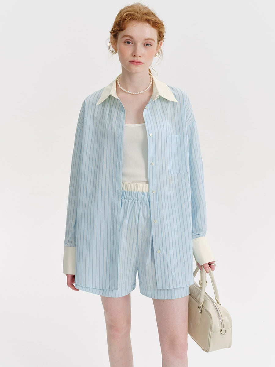 Blue Shirt Casual Shorts Set-Up