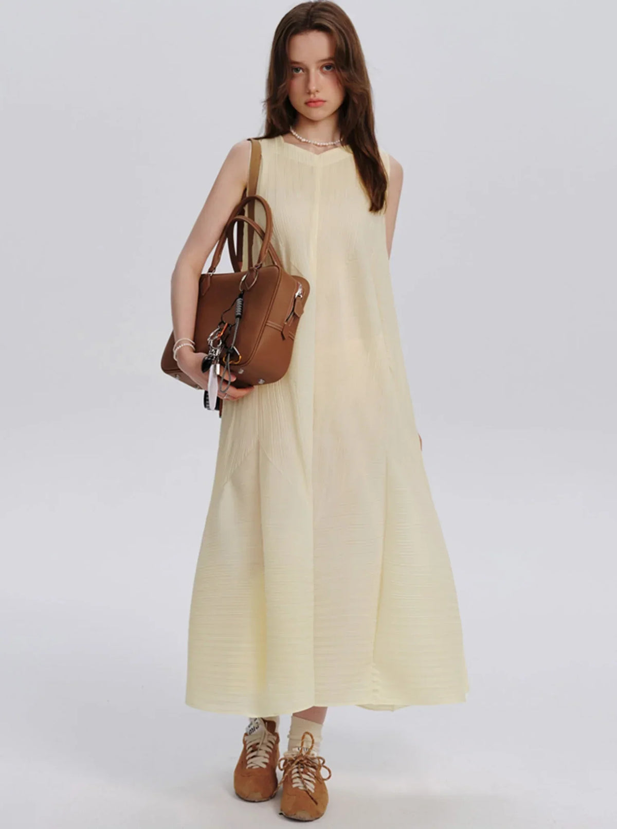 Sleeveless Textured Midi Vest Dress