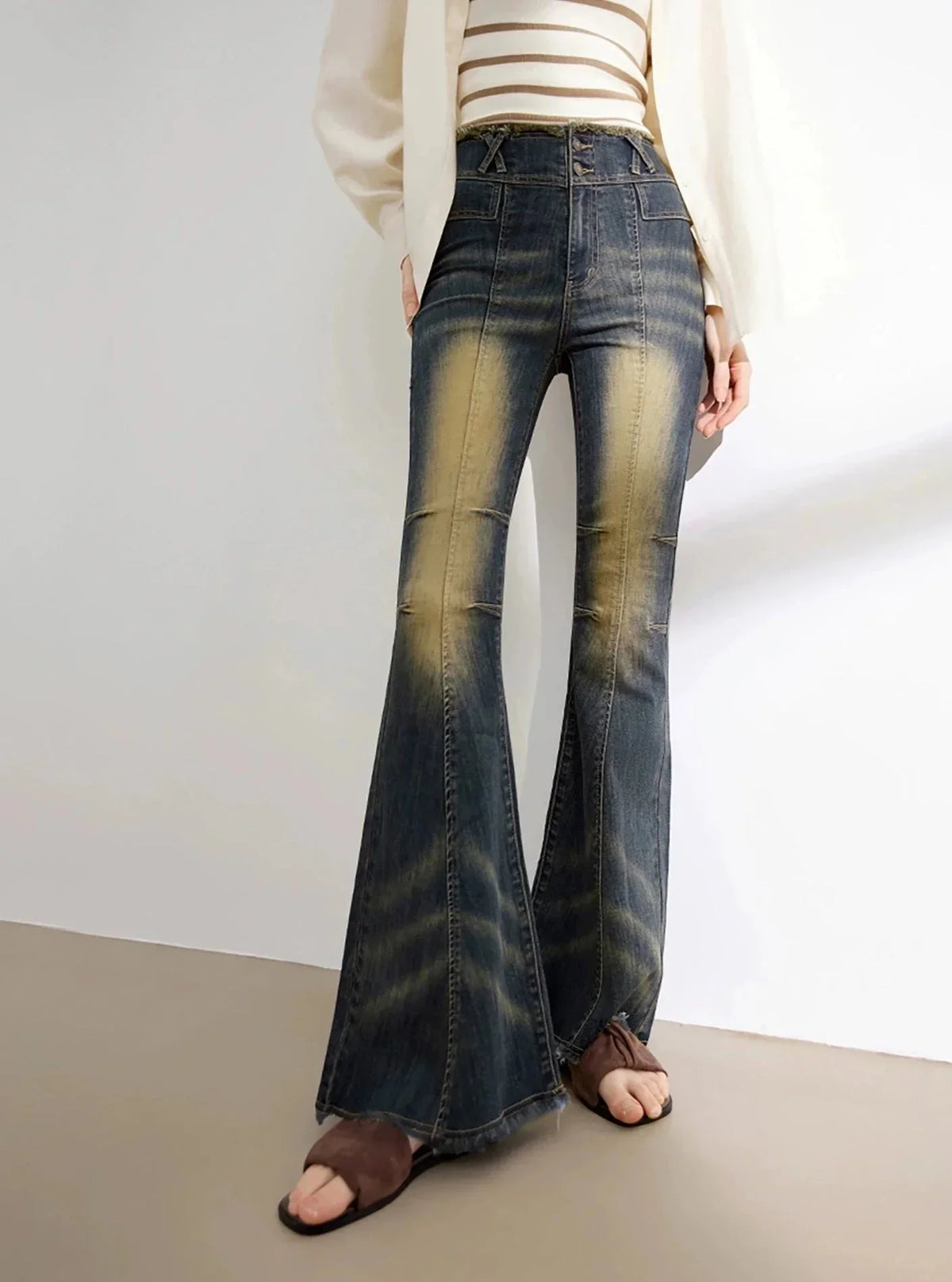 Retro Bootcut Jeans Raw Pants
