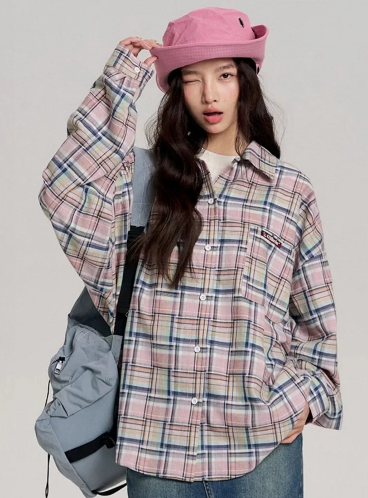Hip-Hop Loose Plaid Long Shirt