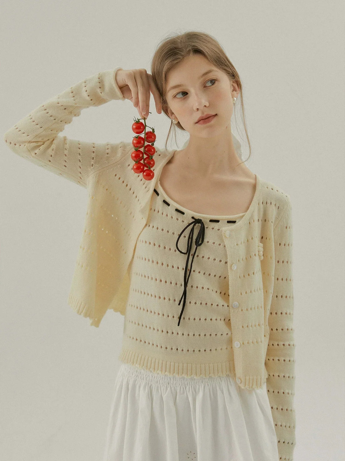Grape Cut-Out Sweater Top And Cardigan Set