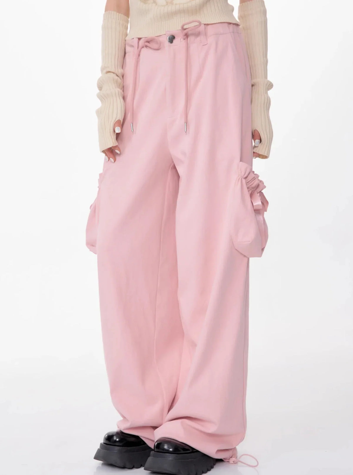 Retro High Waist Bow Pocket Pants