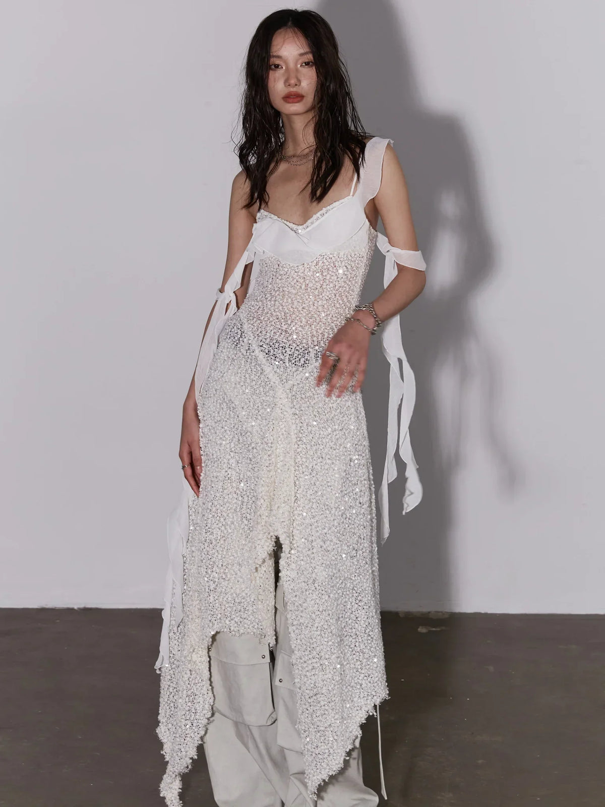 Sequined Irregular Suspender Dress