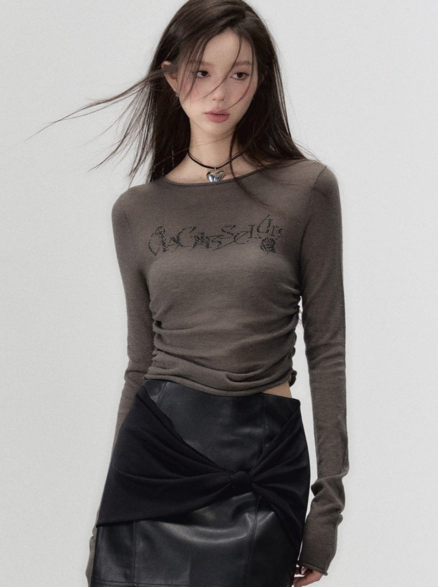 Waist-cinching crewneck knitted T-shirt