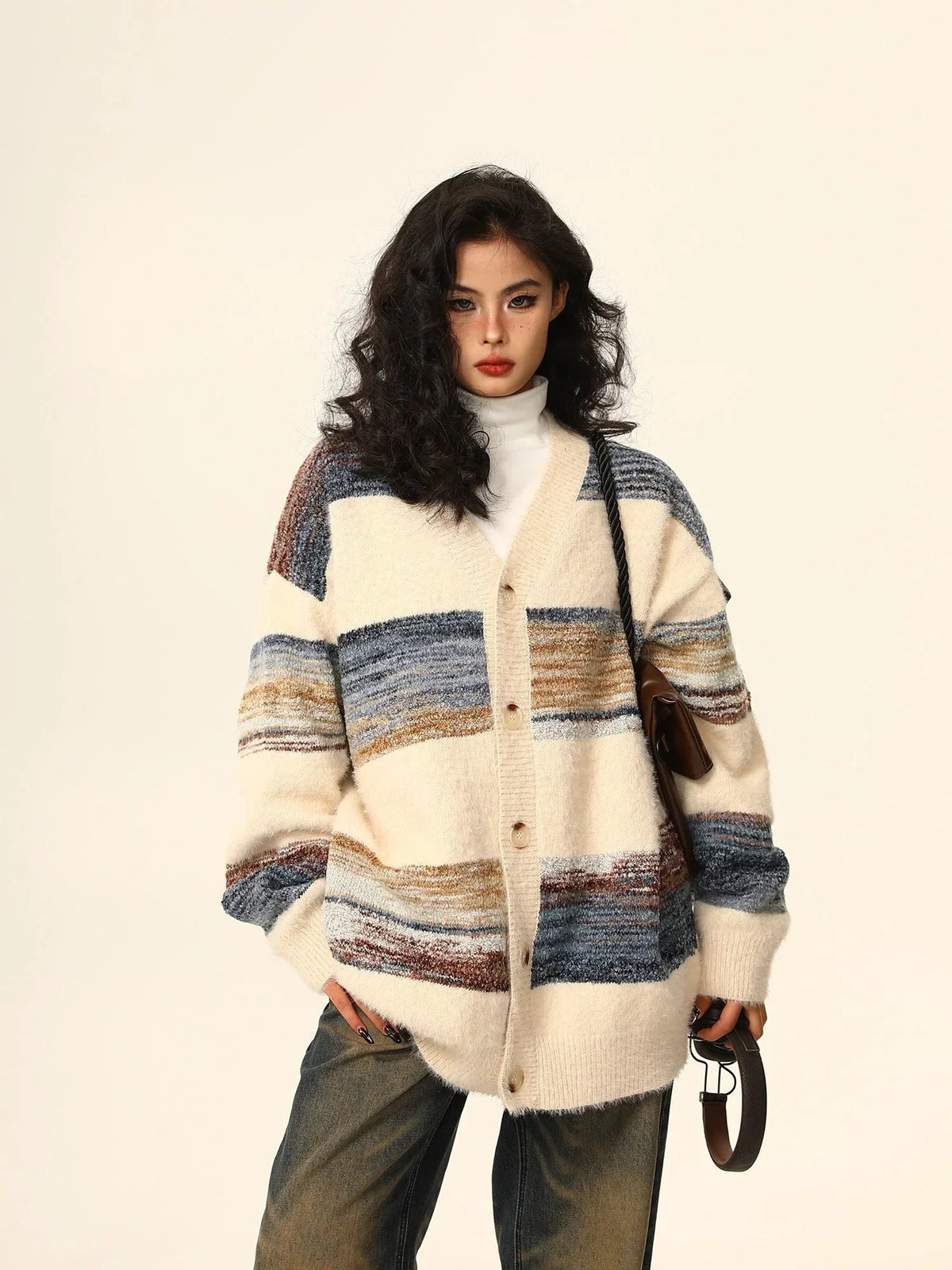 Striped cardigan knit jacket