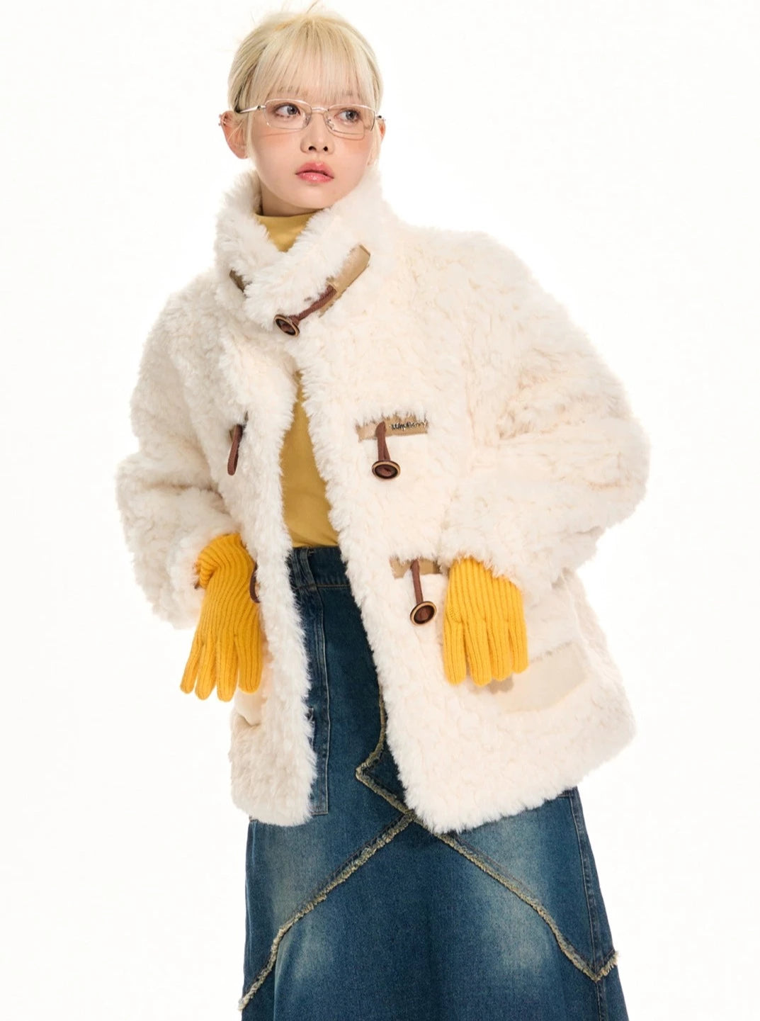 retro horn buckle lamb jacket