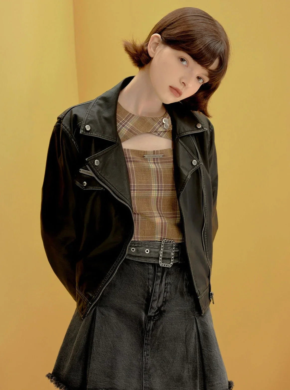 American vintage short leather jacket
