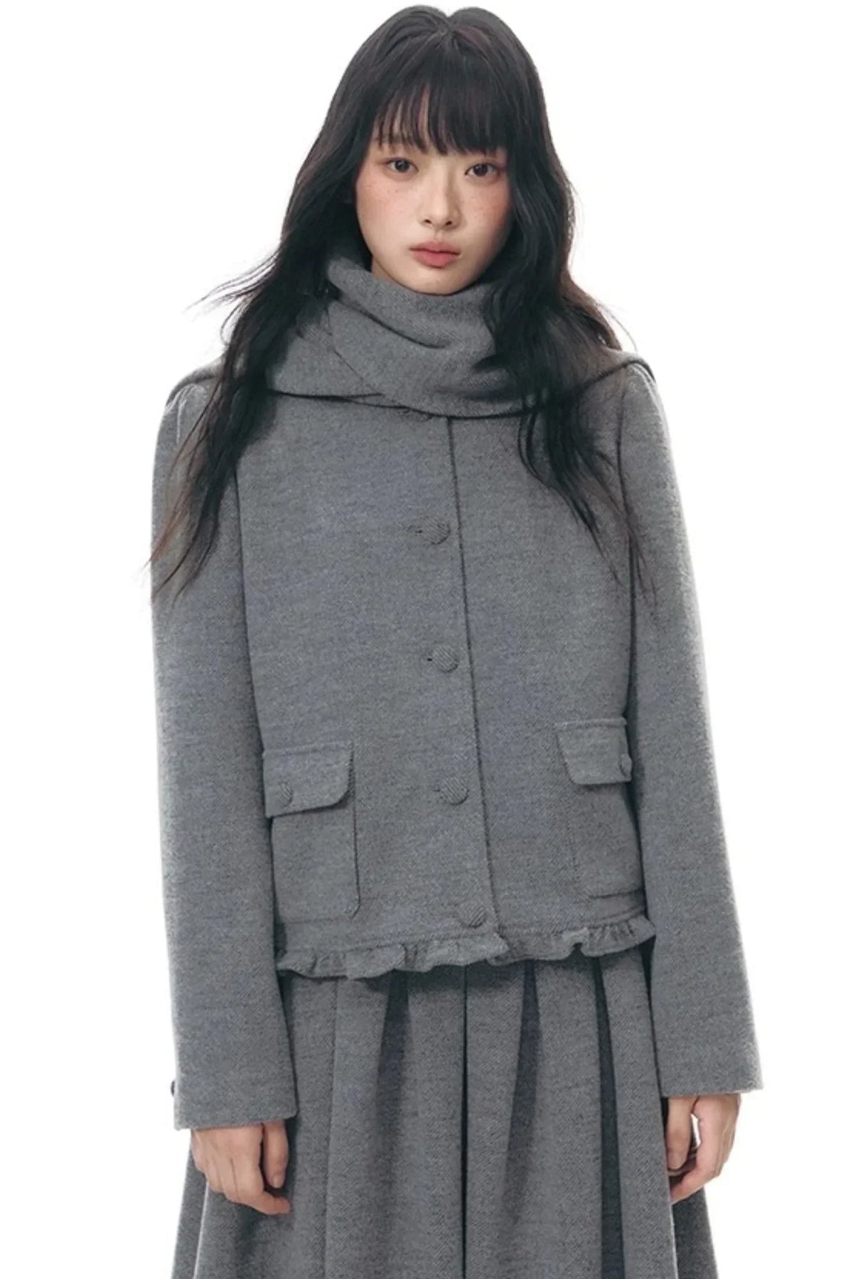 Knitted Scarf Collar Jacket Set-Up