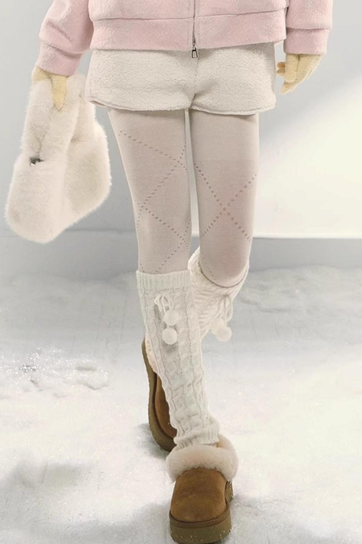 White Fur Elasticated Waist Shorts