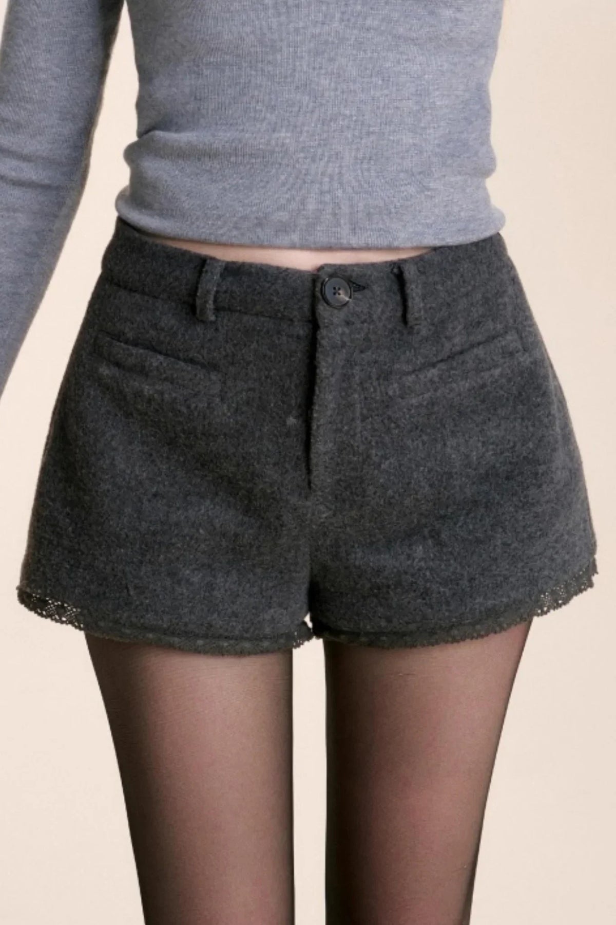Custom-Dyed Wool Lace Shorts