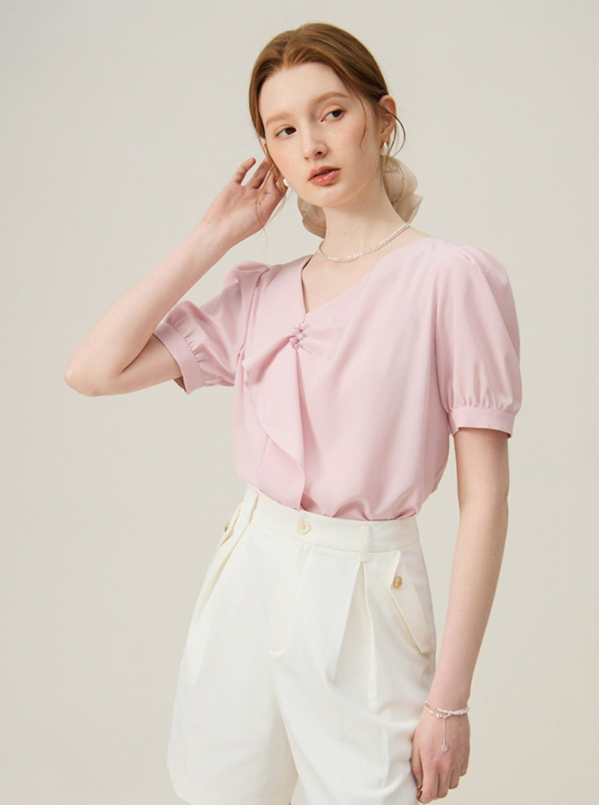 French Ruffle V-Neck Shirt